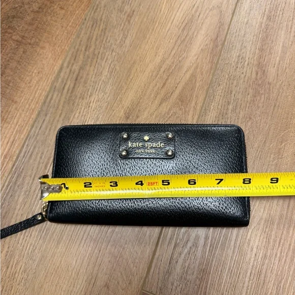 Kate Spade NY Black Leather Zip-Around Wallet with Gold Accent + Pink Interior - Picture 14 of 16